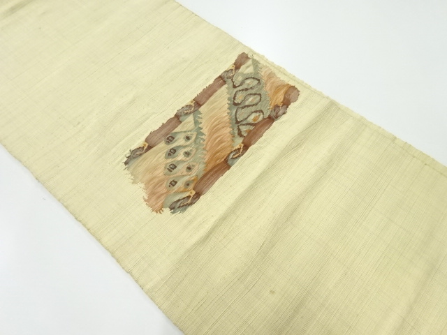 アンティーク　手織り紬抽象模様織り出し名古屋帯